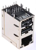 6620004-1 Bel-Stewart MagJack Series Female RJ45 Connector, Through Hole, STP Shield Right Angle RJ45+Dual USB -Way