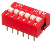 nds-06-v APEM 6 Way Through Hole DIP Switch SPST, Raised Actuator