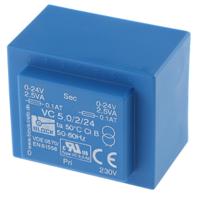 vc-5224 Block 24V ac 2 Output Through Hole PCB Transformer, 5VA