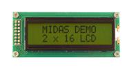 mc21605b6w-spr-v2 Midas MC21605B6W-SPR-V2 Alphanumeric LCD Display, Black on Yellow/Green, 1 Row by 16 Characters, Reflective