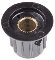 pka50b14 TE Connectivity 20.2mm Black Potentiometer Knob for 6.35mm Shaft Splined, PKA50B1/4