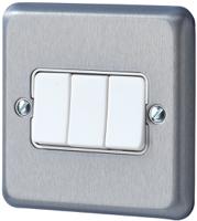 k4673brc MK Electric Rocker Light Switch, 2 Way, 3 Gang, Albany Plus