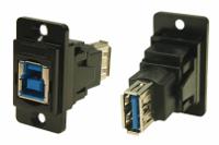 235-4751 RS PRO Straight, Panel Mount, Socket to Socket- Dual Port Type B to A 3.0 USB Connector