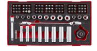 tea1487 Teng Tools 87-Piece Imperial, Metric 1/4 in Deep Socket/Standard Socket/Bit Set with Ratchet, 6 point; Hex Bit;