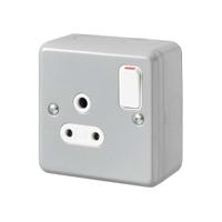 k2871-alm MK Electric Metalclad Plus Grey 1 Gang Plug Socket, 2 Poles, 5A, Indoor Use