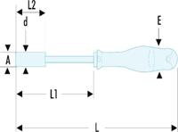 74at6 Facom Hexagon Nut Driver, 6 mm Tip, 125 mm Blade, 245 mm Overall