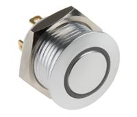 175-8583 RS PRO Illuminated Push Button Switch, Momentary, Panel Mount, 16mm Cutout, SPST, Green LED, 36V dc, IP67