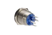 mpi00228bl Bulgin MPI002 Series Illuminated Push Button Switch, Momentary, Panel Mount, 19.2mm Cutout, SPST, Blue LED, 24V dc, IP66