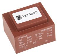 121-3833 RS PRO 2 x 9V ac 2 Output PCB Mount PCB Transformer, 3.2VA