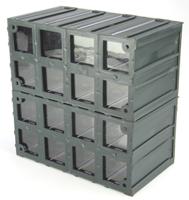 236-3583 RS PRO 16 Drawer Storage Unit, Plastic, 208mm x 208mm x 132mm, Transparent