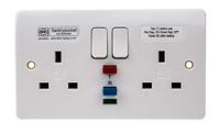 k6231-whi MK Electric Logic Plus 13A, BS Fixing, Active, 2 Gang RCD Socket, Flush Mount , Switched, IP2XD, 240 V ac, White