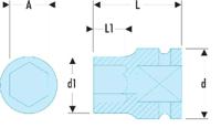 nsd22b Facom 22mm, 1/2 in Drive Impact Socket, 38 mm length