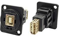 203-5573 RS PRO Straight, Panel Mount, Socket to Socket- Single Port Type B to A 2.0 Feedthrough USB Connector