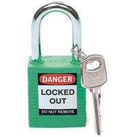 sfty-padlock-steel-38mm-sha-green-6pac Brady LOTO-8 Key Weatherproof Nylon, Steel Security Padlock, 6.35mm Shackle, 38.10mm Body