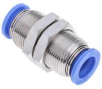 916-0836 RS PRO Bulkhead Tube-to-Tube Adaptor, Push In 10 mm to Push In 10 mm, Tube-to-Tube Connection Style
