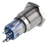 811-8452 RS PRO Illuminated Push Button Switch, Momentary, Panel Mount, 16mm Cutout, SPDT, Red LED, 250V ac, IP65, IP67