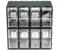236-3583 RS PRO 16 Drawer Storage Unit, Plastic, 208mm x 208mm x 132mm, Transparent