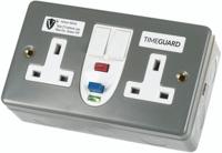 rcd07mavn Timeguard 13A, BS 7288 Fixing, Active, 2 Gang RCD Socket, Steel, Surface Mount , Switched No, 230 V ac, Grey, Screwed