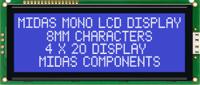 mc42008a6w-bnmlw Midas MC42008A6W-BNMLW Alphanumeric LCD Alphanumeric Display, 4 Rows by 20 Characters