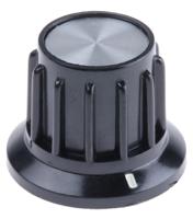 pka70b14 TE Connectivity 24.9mm Black Potentiometer Knob for 6.35mm Shaft Splined, PKA70B1/4