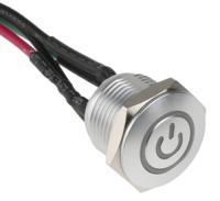 175-9608 RS PRO Illuminated Push Button Switch, Momentary, Panel Mount, 16mm Cutout, SPST, Green LED, 36V dc, IP67