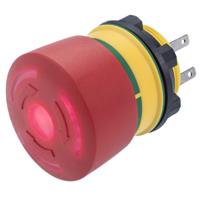 84-53312b20 EAO 84 Series Twist Release Illuminated Emergency Stop Push Button, Panel Mount, 22mm Cutout, 1 NO + 1 NC, IP65, IP67