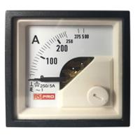 186-2421 RS PRO Analogue Panel Ammeter 10 (Input) A, 250/5 (CT) A, 500 (Scle) A AC, 45mm x 45mm, 1 % Moving Iron