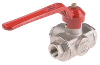 486-255 RS PRO Brass Reduced Bore, 3 Way, Ball Valve, Threaded, BSPP 3/8in, 40bar Operating Pressure