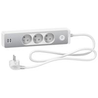 st933u1wa Schneider Electric French 2P 3 Gang Trailing Socket, 1.5m Cable, 16A, 250 V