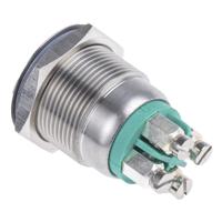 mpi001tegn24 Bulgin MPI001 Series Illuminated Push Button Switch, Momentary, Panel Mount, 19.2mm Cutout, SPST, Green LED, 24V dc,