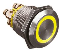 mpi002termam Bulgin MPI002 Series Illuminated Push Button Switch, Momentary, Panel Mount, 19.2mm Cutout, SPST, Amber LED, 24V dc,