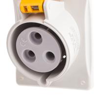 4133260 Scame IP44 Yellow Panel Mount 2P + E Heavy Duty Power Connector Socket, Rated At 32A, 110 V