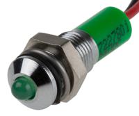 722-7801 RS PRO Green Panel Mount Indicator, 24V dc, 6mm Mounting Hole Size, Lead Wires Termination, IP67