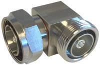 j01123c0004 Telegartner Right Angle 50Ω RF Adapter 7/16 Plug to 7/16 Socket 6GHz