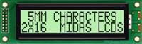 mc21605b6wk-gptly-v2 Midas MC21605B6WK-GPTLY-V2 Alphanumeric LCD Alphanumeric Display, 2 Rows by 16 Characters