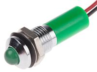 723-9457 RS PRO Green Panel Mount Indicator, 12V dc, 8mm Mounting Hole Size, Lead Wires Termination, IP67