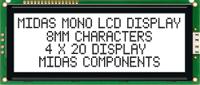 mc42008a6w-fptlw Midas MC42008A6W-FPTLW Alphanumeric LCD Alphanumeric Display, 4 Rows by 20 Characters