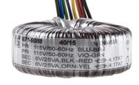 671-9088 RS PRO 115 V ac, 230 V ac, 2 x 6V ac Toroidal Transformer, 50VA 2 Output