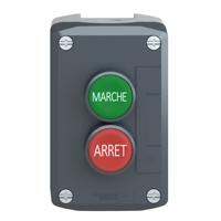 xald224 Schneider Electric Spring Return Enclosed Push Button - SPST, SPST, Polycarbonate, Green, Red, ARRET, MARCHE, IP66,