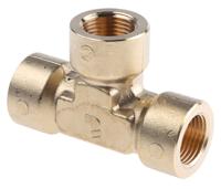 0145-17-17 Legris Brass Pipe Fitting, Tee Threaded Equal Tee, Female BSPP 3/8in to Female BSPP 3/8in
