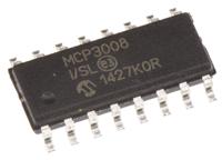 mcp3008-isl Microchip, Octal 10-bit- ADC 200ksps, 16-Pin SOIC
