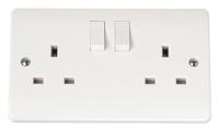 255-4755 RS PRO White 2 Gang Plug Socket, 2 Poles, 13A, BS 1363, Indoor Use