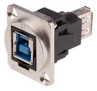 907-5624 RS PRO Straight, Panel Mount, Socket to Socket- Dual Port Type B to A 3.0 USB Connector