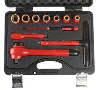 7811dmv Bahco 11-Piece Metric 1/2 in Standard Socket Set with Ratchet, 12 point, VDE/1000V