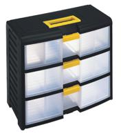 838-6545 RS PRO 3 Drawer Storage Unit, PP, 334mm x 391mm x 197mm, Black, Transparent