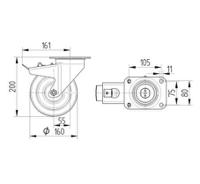 4687top160p63 Tente Braked Swivel Castor Wheel, 800kg Capacity, 160mm Wheel