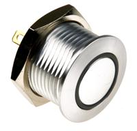 mav16care-6-jr-12v KNITTER-SWITCH Illuminated Push Button Switch, Momentary, Panel Mount, 16mm Cutout, SPST, Green LED, 36V dc, IP67