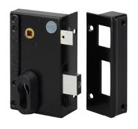 9872-fe98721020 Dom Metalux Black Steel Rim Lock, Key Unlock