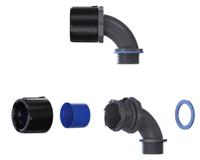 fpau21-m20-90b Flexicon 90° Elbow, Conduit Fitting, 21mm Nominal Size, M20, Nylon 66, Black, Grey IP66, IP67, IP68, IP69 rating