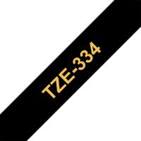tze-334 Brother Gold on Black Label Printer Tape, 8 m Length, 12 mm Width